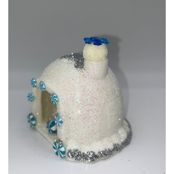 Vintage Miniature Igloo Diorama Pastel Blue Candy Cane Polar Bear Blue Tree OOAK - Picture 8 of 13